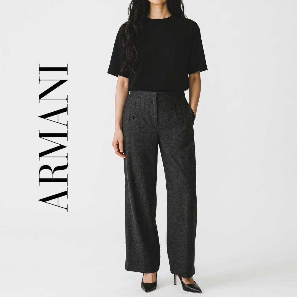 VINTAGE Armani Collezioni Women's 8 Virgin Wool Blend Charcoal Grey Pleated Pant